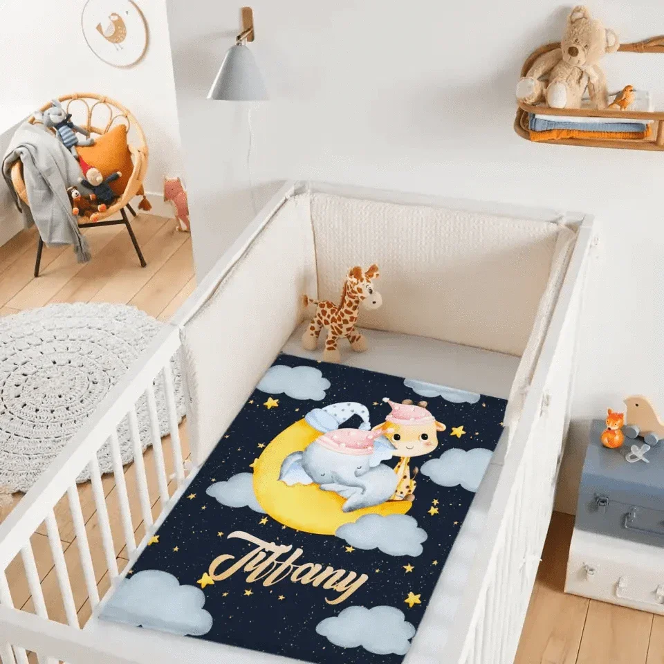 Personalized Elephant Giraffe Baby Name Blanket - Gift For Baby Toddler - Joliny