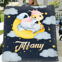 Personalized Elephant Giraffe Baby Name Blanket - Gift For Baby Toddler - Joliny