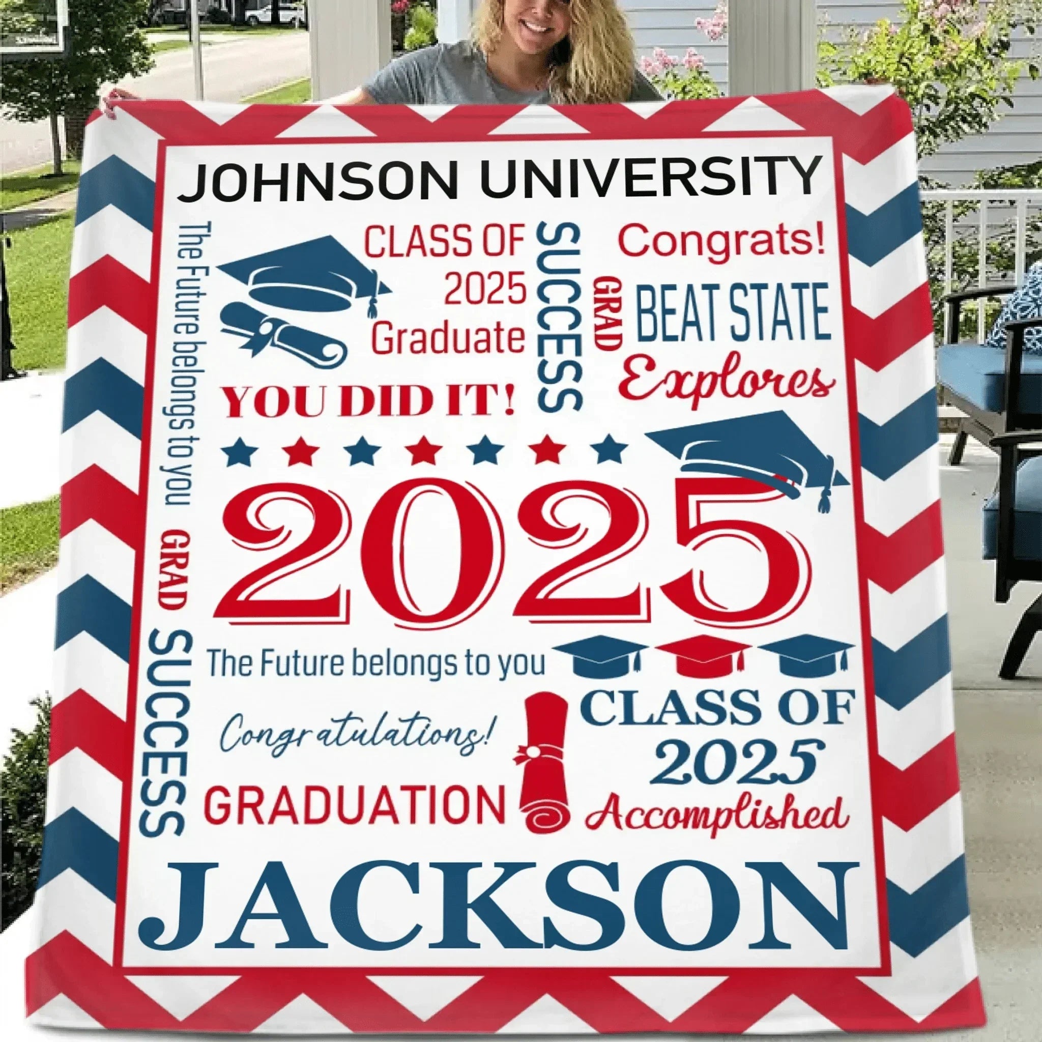 Personalized Envelope Pattern Graduation Blanket - Graduation Gift Class of 2025