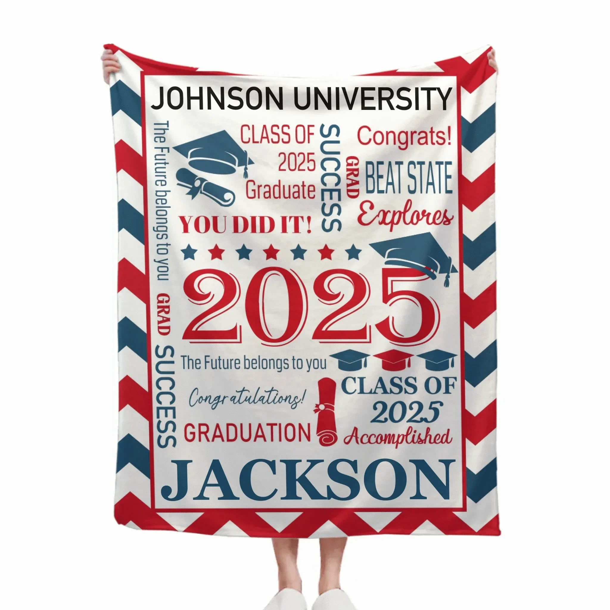 Personalized Envelope Pattern Graduation Blanket - Graduation Gift Class of 2025