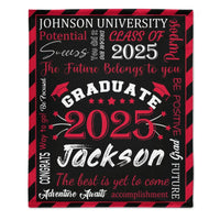 Personalized Gift Blanket Custom Class of 2025 Graduation Blankets with Name School - The Best Is Yet To Come, Adventure Awaits - Joliny