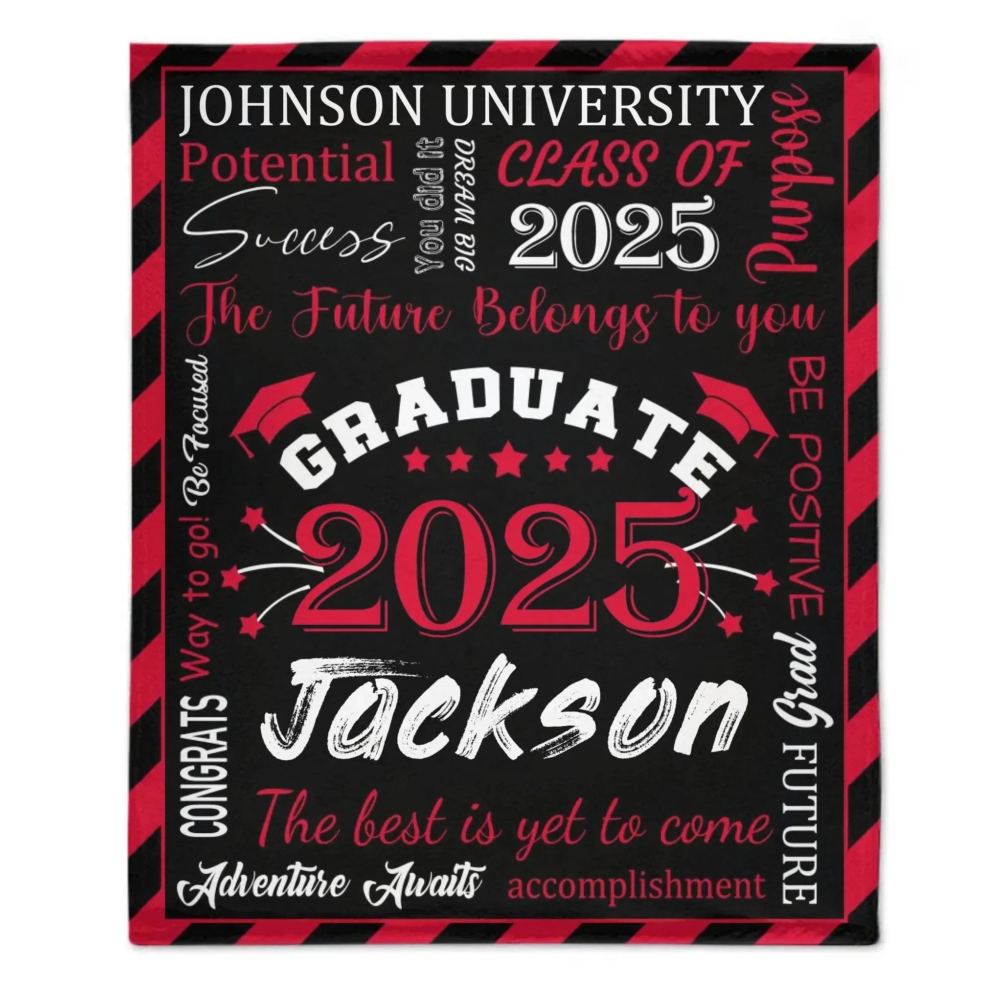 Personalized Gift Blanket Custom Class of 2025 Graduation Blankets with Name School - The Best Is Yet To Come, Adventure Awaits - Joliny