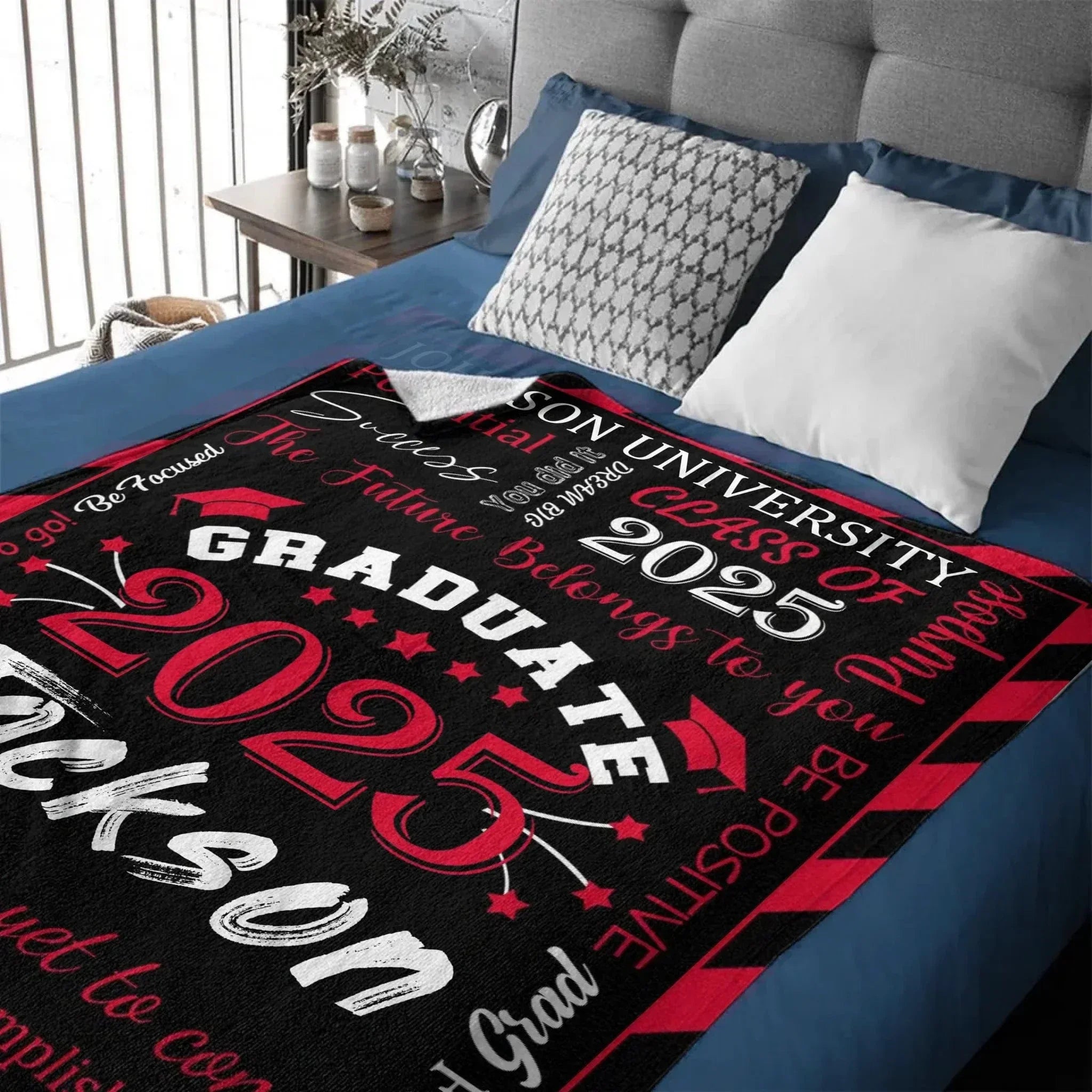 Personalized Gift Blanket Custom Class of 2025 Graduation Blankets with Name School - The Best Is Yet To Come, Adventure Awaits - Joliny