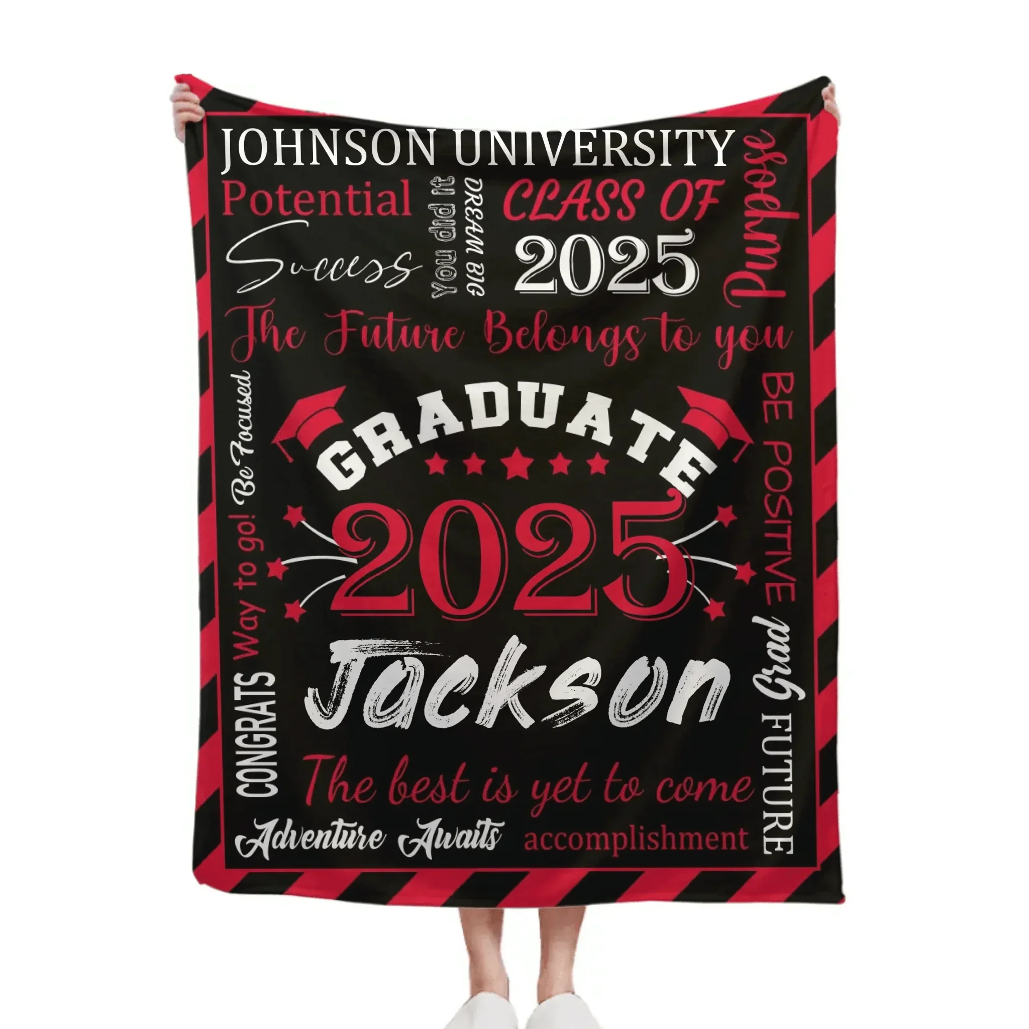 Personalized Gift Blanket Custom Class of 2025 Graduation Blankets with Name School - The Best Is Yet To Come, Adventure Awaits