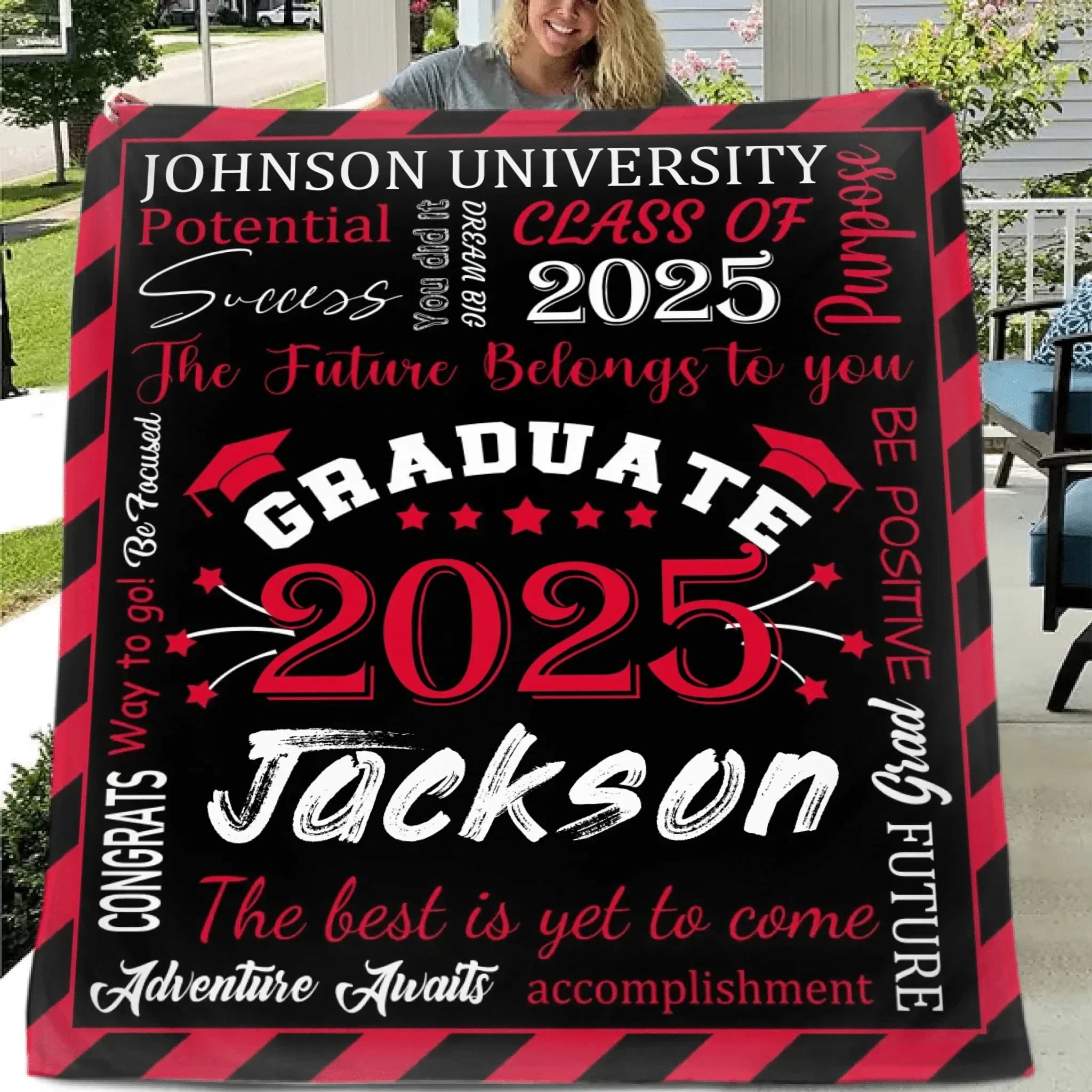 Personalized Gift Blanket Custom Class of 2025 Graduation Blankets with Name School - The Best Is Yet To Come, Adventure Awaits