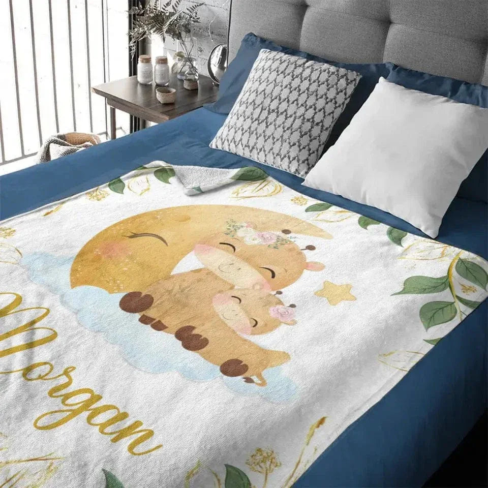 Personalized Giraffe Baby Blankets for Girls Boys - Customized Baby Blanket with Name - Joliny