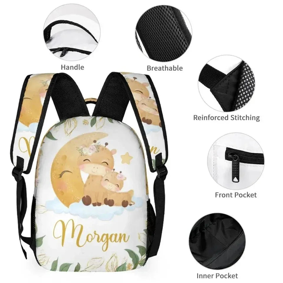 Personalized Giraffe Student Backpack for Girls Boys - Customized Student Backpack with Name - Joliny