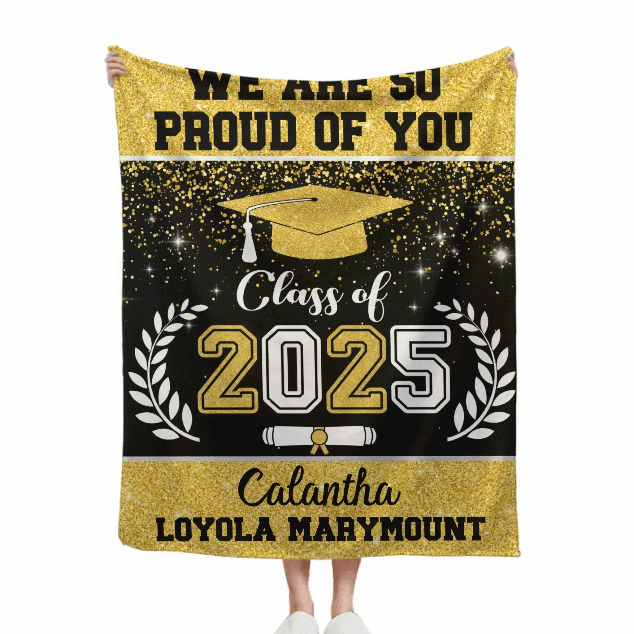 Personalized Glitter Background Blanket Best Gift Idea Graduation Class of Senior Gift