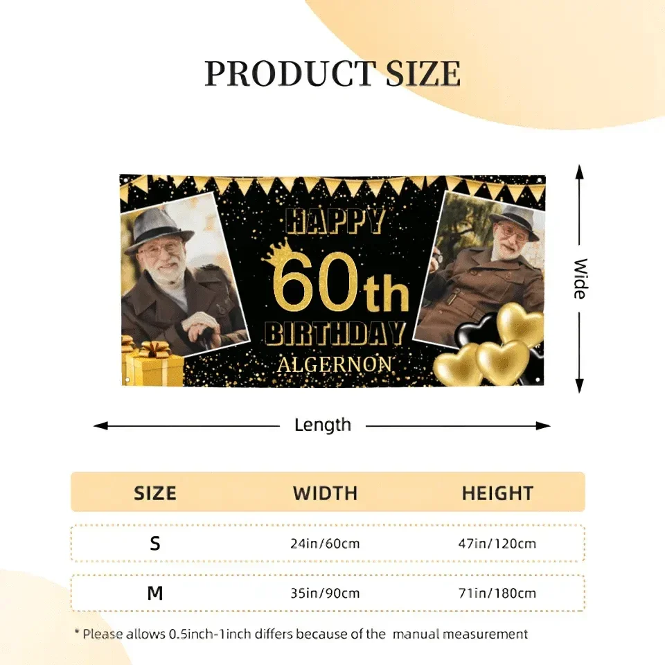 Personalized Gold Banner With Name Photo, Birthday Decorations - Joliny