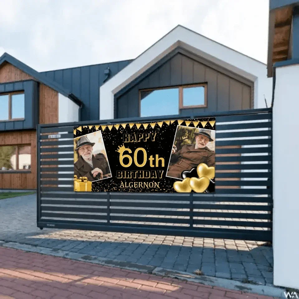 Personalized Gold Banner With Name Photo, Birthday Decorations - Joliny