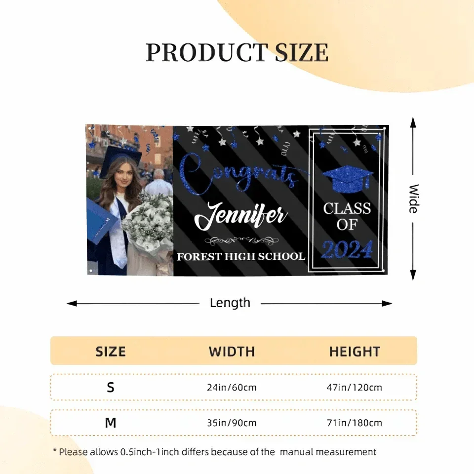 Personalized Graduation 2024 Banner with Glitter, Custom Photo Name - Joliny