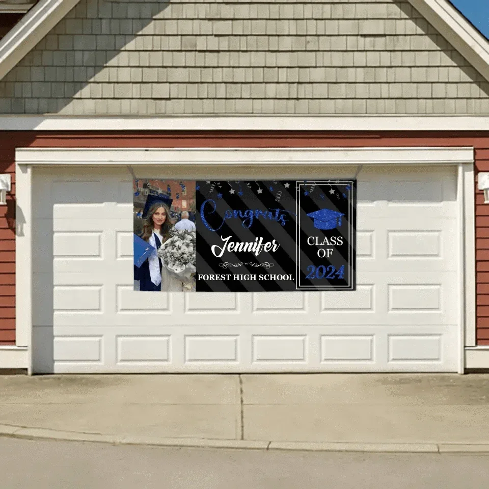 Personalized Graduation 2024 Banner with Glitter, Custom Photo Name - Joliny
