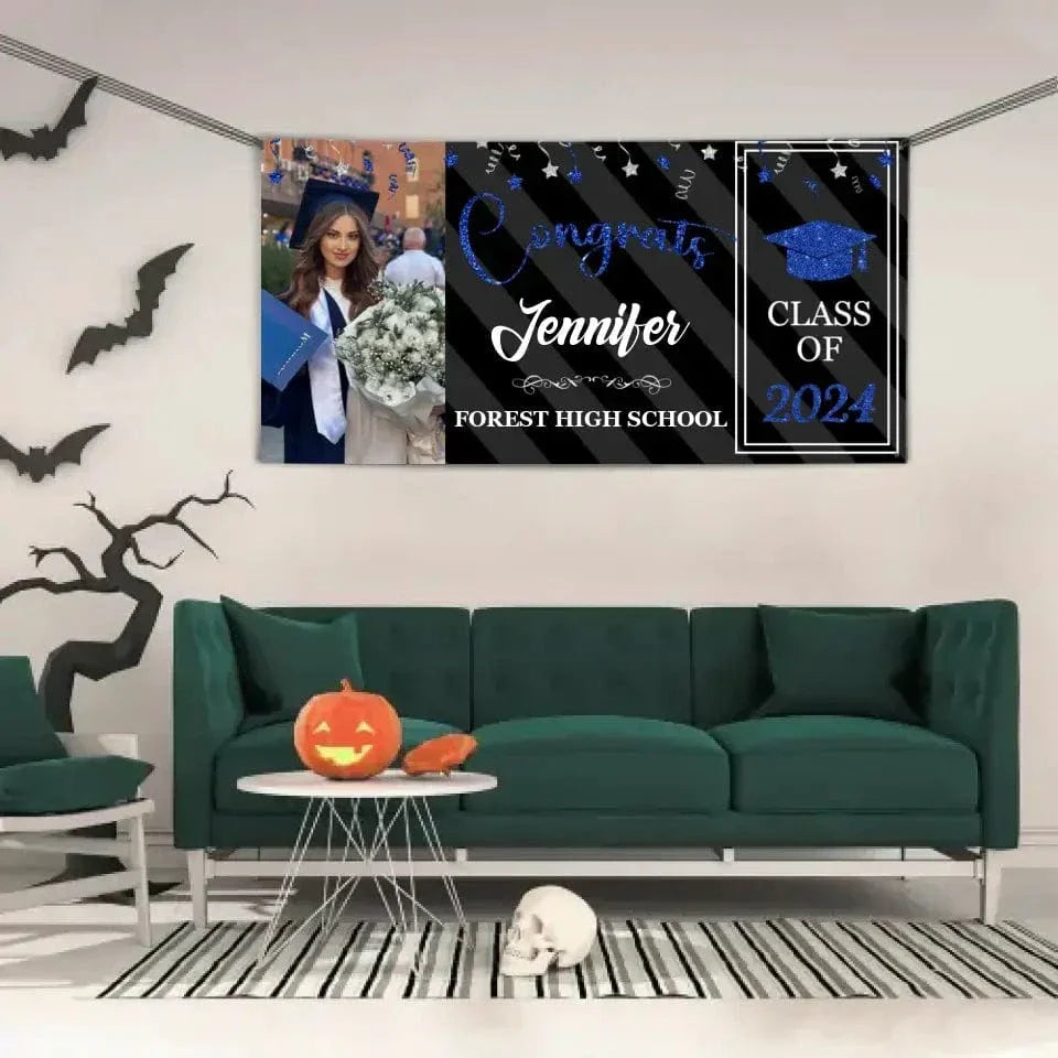 Personalized Graduation 2024 Banner with Glitter, Custom Photo Name - Joliny