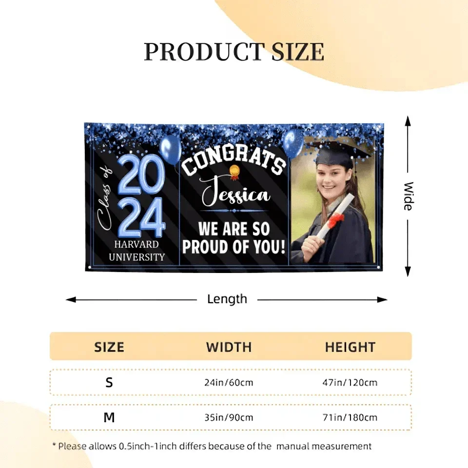 Personalized Graduation Banner - Custom Photo Sequin Glitter Balloon Year - Joliny