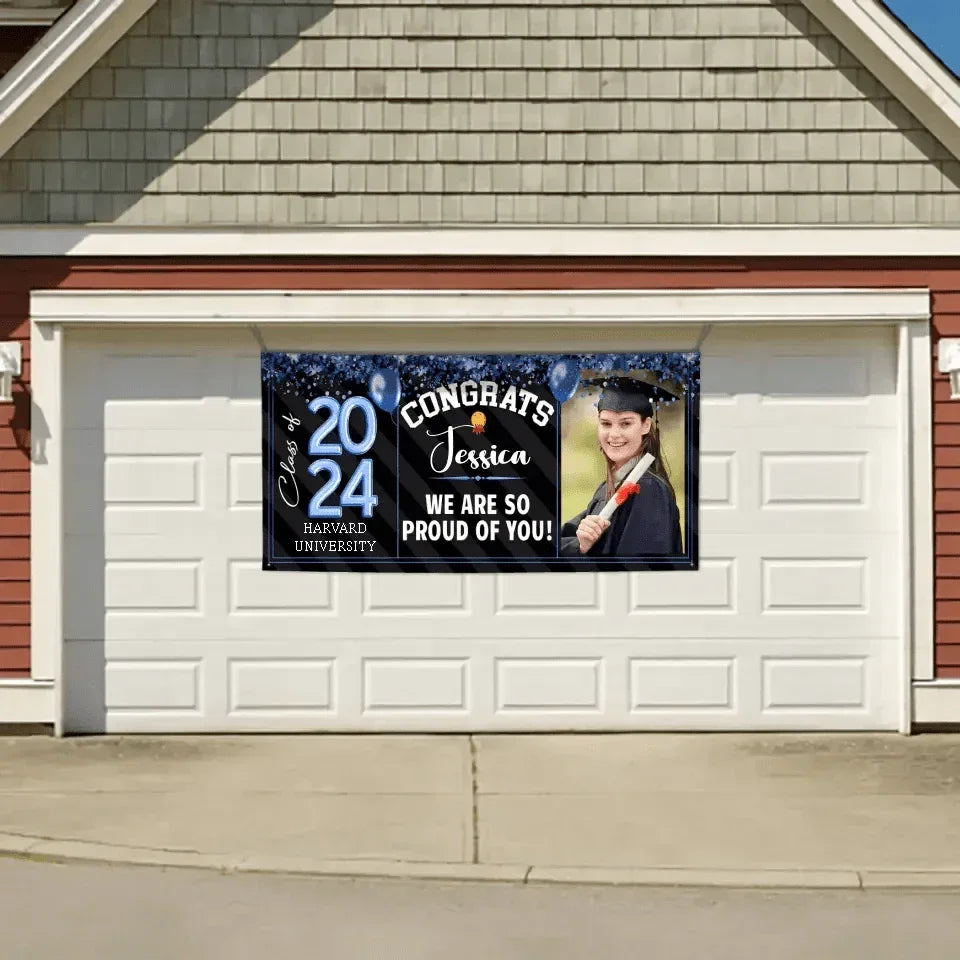 Personalized Graduation Banner - Custom Photo Sequin Glitter Balloon Year - Joliny