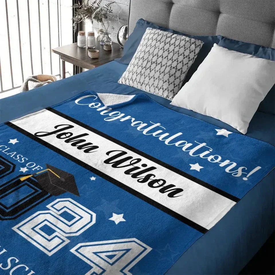 Personalized Graduation Blanket With Star, Congratulations Class of 2024 - Joliny