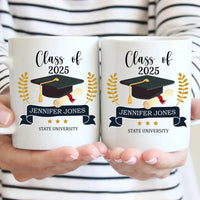 Personalized Graduation Gift Mug With Bachelor Cap, Class of 2025 - Joliny