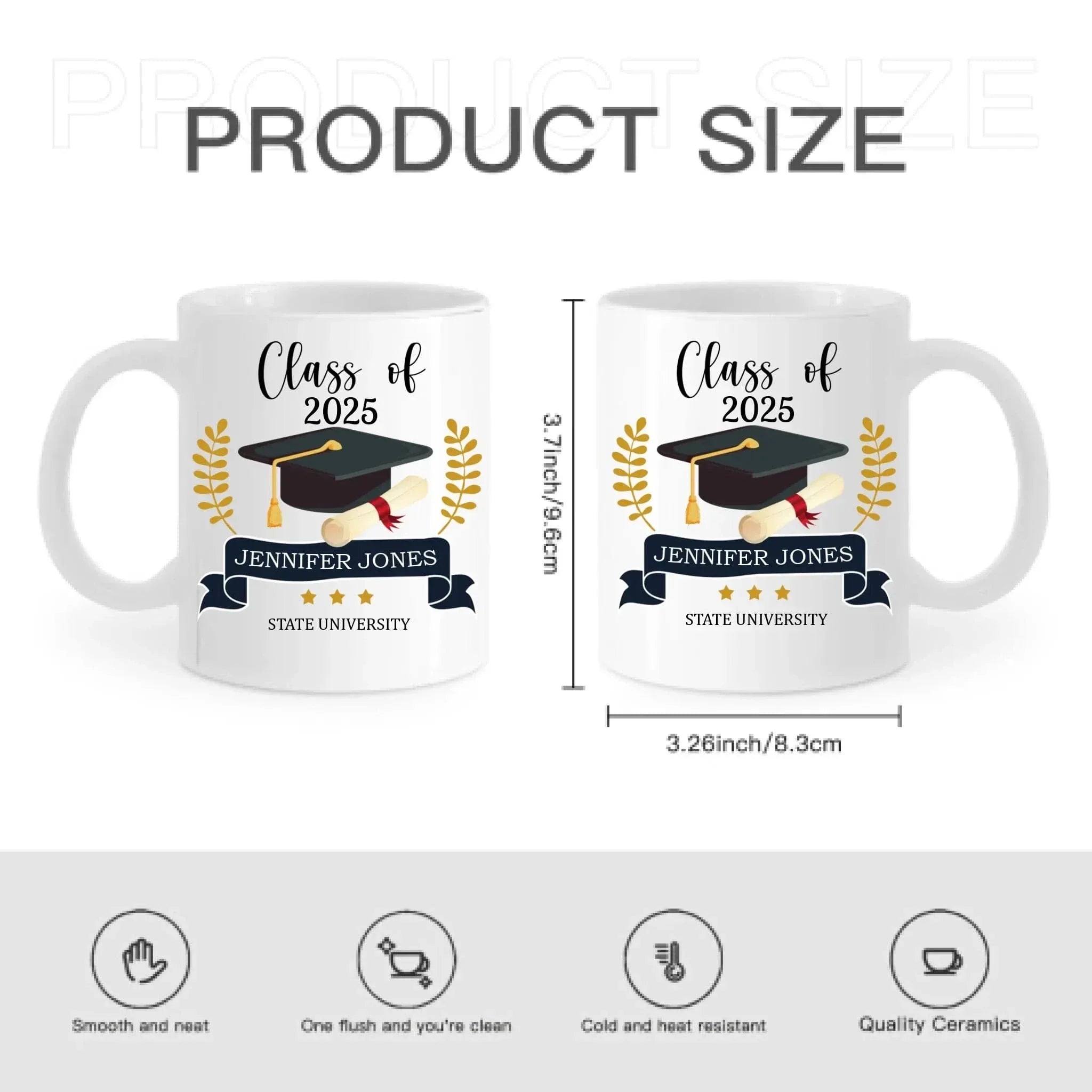Personalized Graduation Gift Mug With Bachelor Cap, Class of 2025 - Joliny