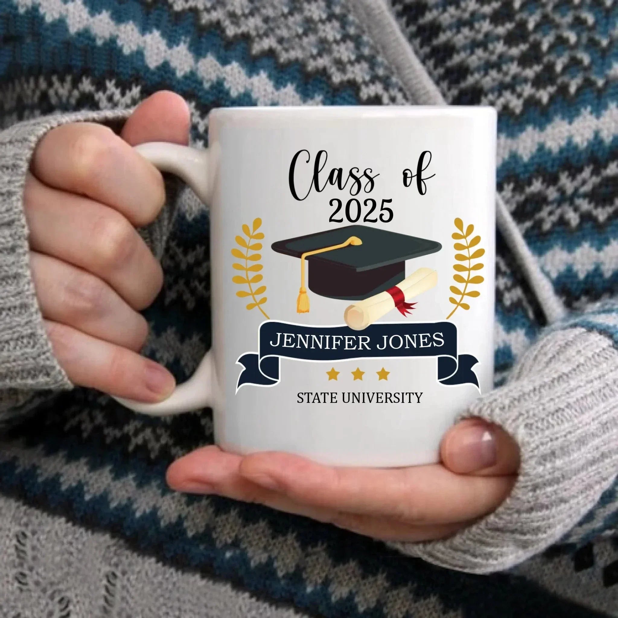 Personalized Graduation Gift Mug With Bachelor Cap, Class of 2025