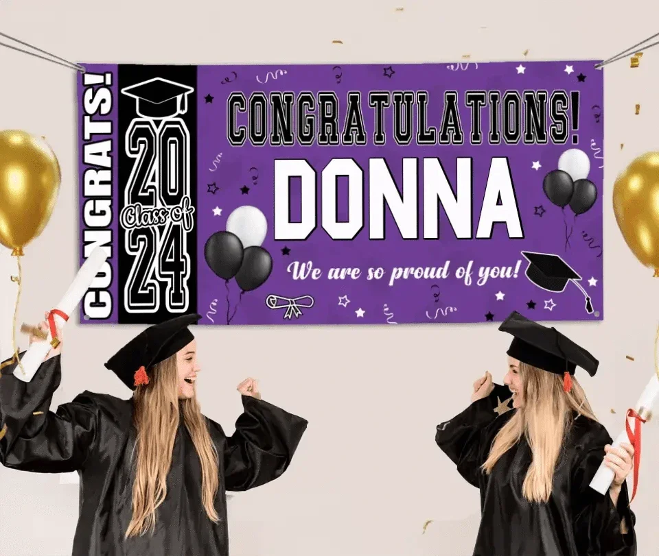 Personalized Graduation Party Decorations - Class of 2024 Graduation Banner - Congrats Banner for College High School Party Supplies