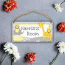Personalized Grey Name Door Sign - Animal Jungle Forest Giraffe Owl Elephant - Joliny