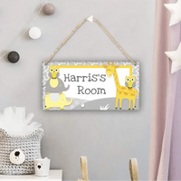 Personalized Grey Name Door Sign - Animal Jungle Forest Giraffe Owl Elephant - Joliny