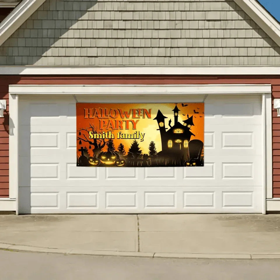 Personalized Halloween Party Banner, Orange Cemetery - Joliny