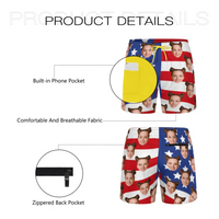Personalized Hawaiian Men Beach Trunk, Independence Day Couple Gift Style Face on Swim Trunks - Joliny