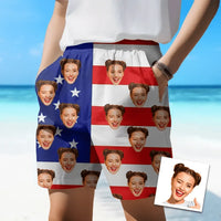 Personalized Hawaiian Men Beach Trunk, Independence Day Couple Gift Style Face on Swim Trunks - Joliny