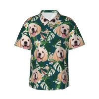 Personalized Hawaiian Shirt with Custom Face, Leaves and Flamingo Button Down Shirts - Joliny
