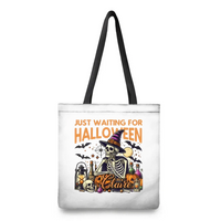 Personalized Just Waiting For Halloween Pumpkin Skull Reusable Canvas Tote Bag with Name Halloween Gift for Friend Family - Joliny