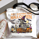 Personalized Just Waiting For Halloween Pumpkin Skull Reusable Canvas Tote Bag with Name Halloween Gift for Friend Family - Joliny