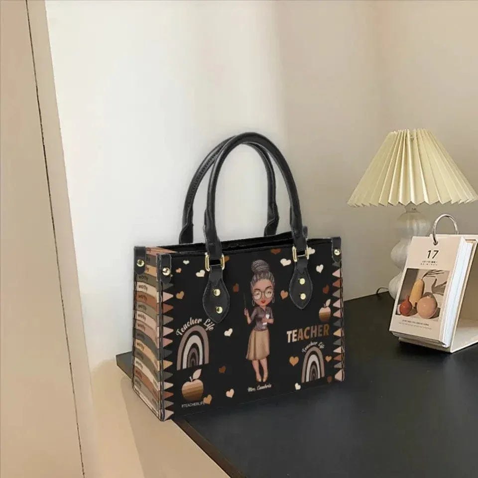 Personalized Leather Bucket Bag - Gift For Teacher