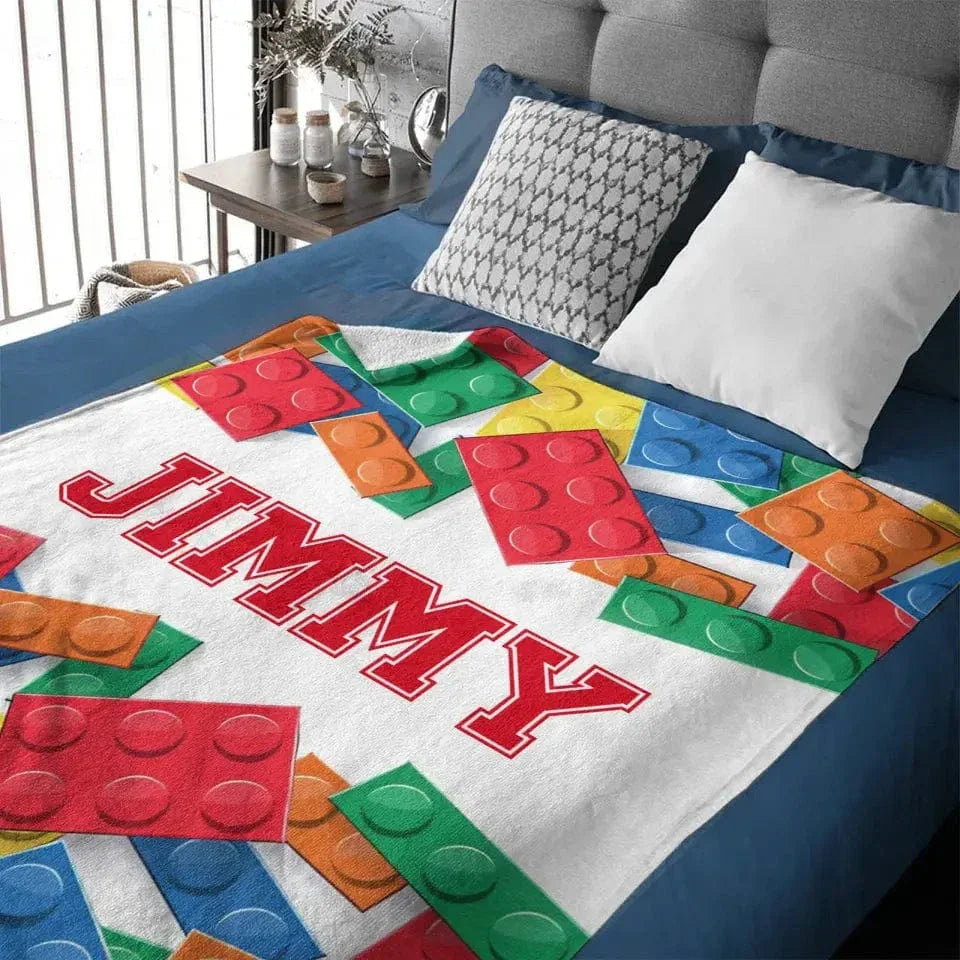 Personalized LEGO Blocks Gaming Blanket for Boys Girls Game Chair Room Decor for Game Lover - Joliny