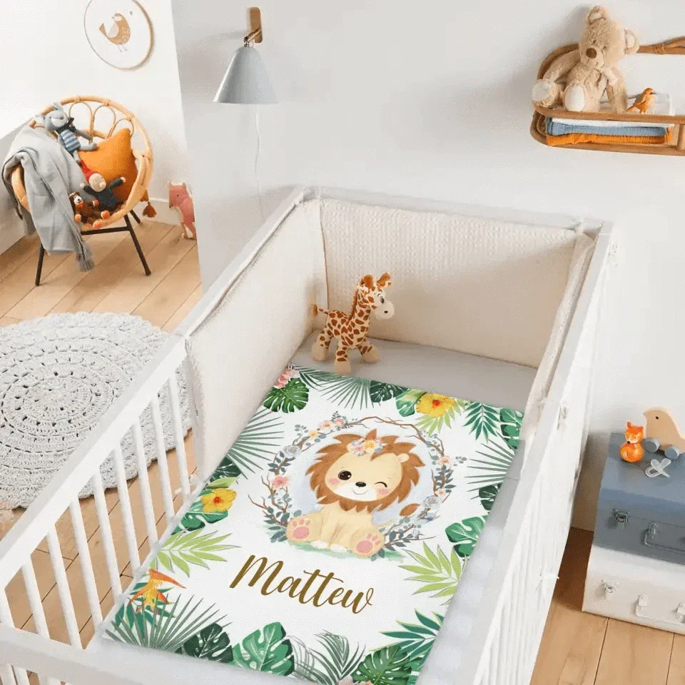 Personalized Lion Cub Wearing Flowers Blankets for Girls Boys - Customized Baby Gifts with Name - Joliny