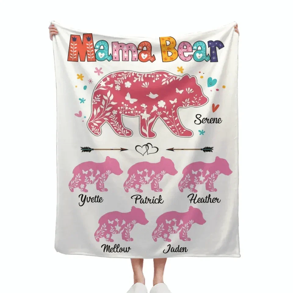 Personalized Mama Bear Colorful Blanket - Best Gift For Mother
