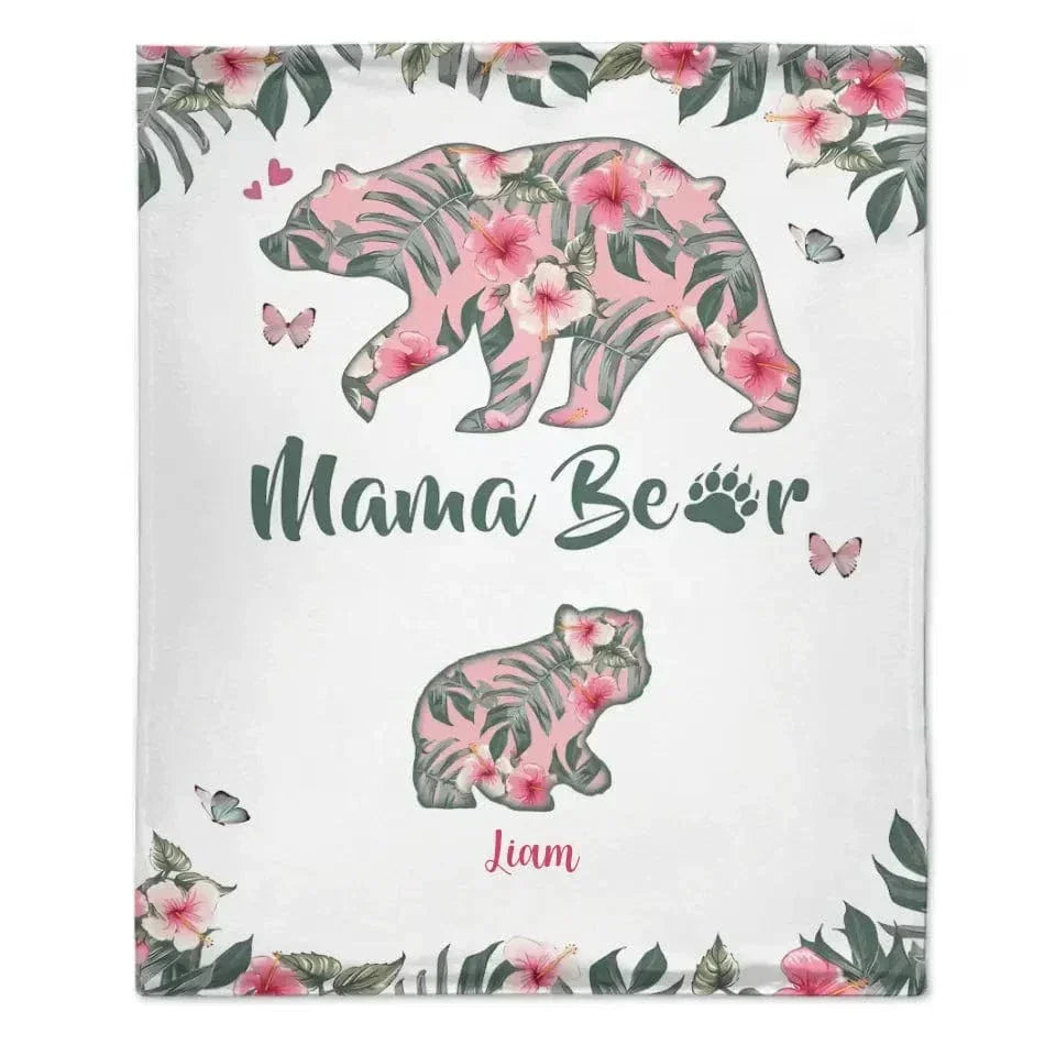 Personalized Mama Bear Tropical Flower Blanket With Name - Best Gift For Mother - Joliny