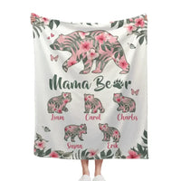 Personalized Mama Bear Tropical Flower Blanket With Name - Best Gift For Mother - Joliny