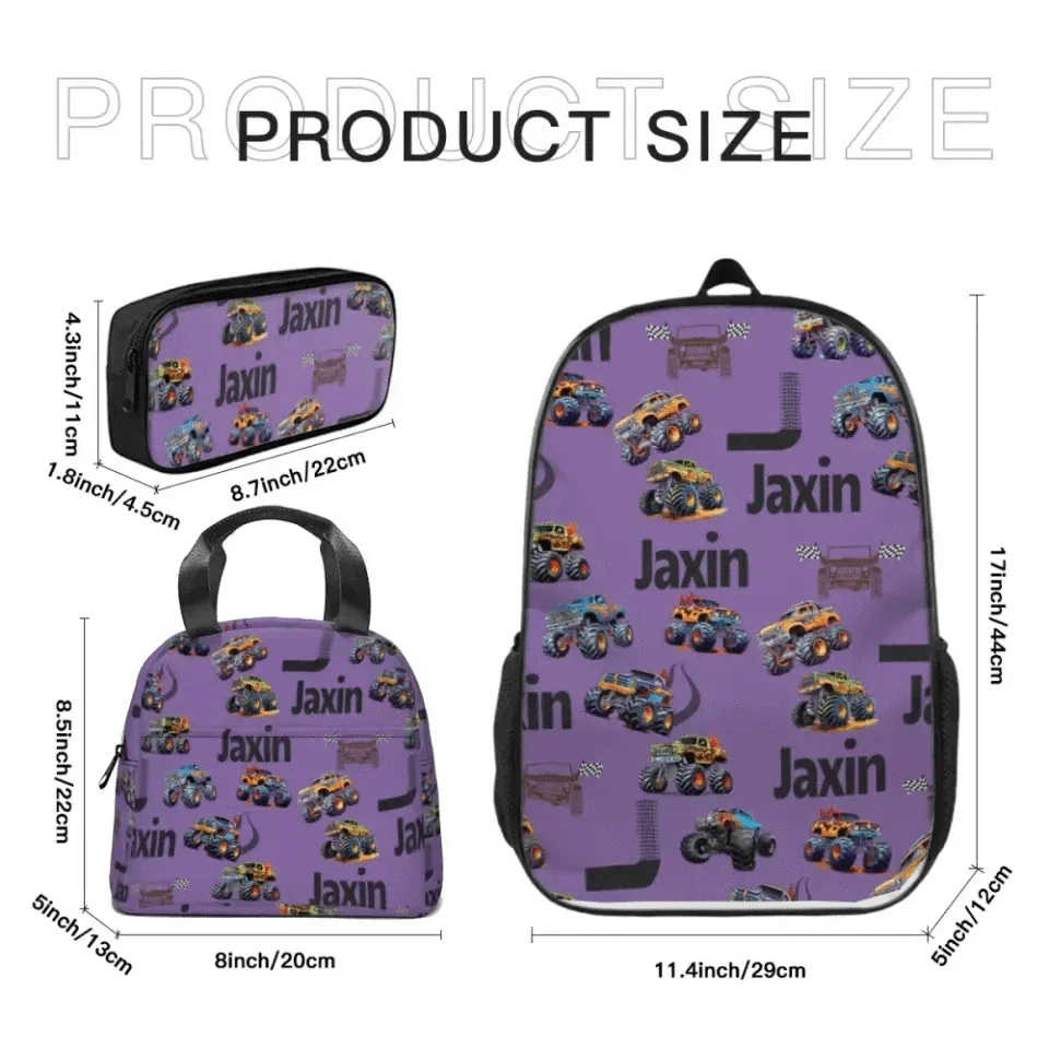 Personalized Monster Truck Kids Name Backpack School Season Gift - Joliny