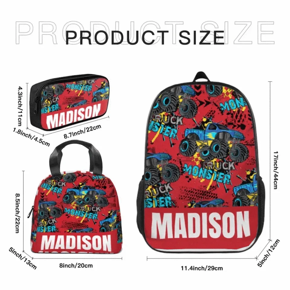 Personalized Monster Truck Name Custom Backpacks, Customized Kids School Season Gifts - Joliny