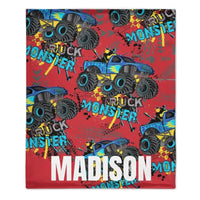 Personalized Monster Truck Name Custom Blanket, Customized Kids Birthday Gift Ideas - Joliny