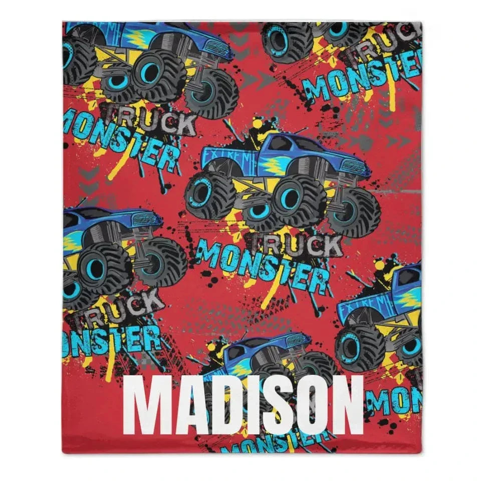 Personalized Monster Truck Name Custom Blanket, Customized Kids Birthday Gift Ideas - Joliny