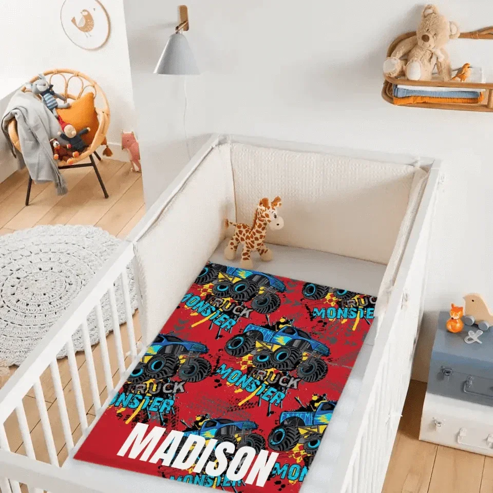 Personalized Monster Truck Name Custom Blanket, Customized Kids Birthday Gift Ideas - Joliny