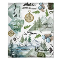 Personalized Mountain Camping Baby Name Blanket, Adventure Awaits Baby Blanket, Funny Gift Blanket - Joliny