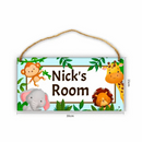 Personalized Name Baby Blue Jungle Animals Door Sign - Joliny