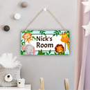 Personalized Name Baby Blue Jungle Animals Door Sign - Joliny