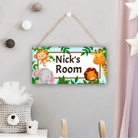 Personalized Name Baby Blue Jungle Animals Door Sign - Joliny