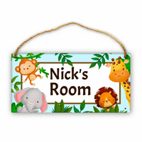 Personalized Name Baby Blue Jungle Animals Door Sign - Joliny