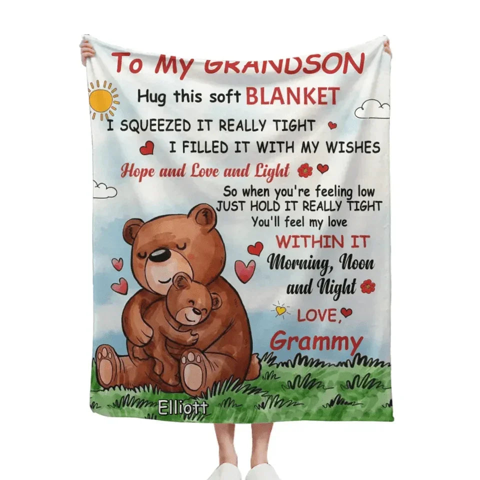 Personalized Name Blanket - To My Grandson Blanket, Bear Blanket, Mother Day Gift Blanket - Joliny