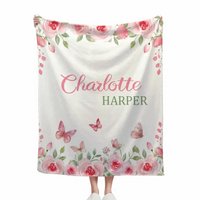 Personalized Name Pink Flower Blanket - Joliny